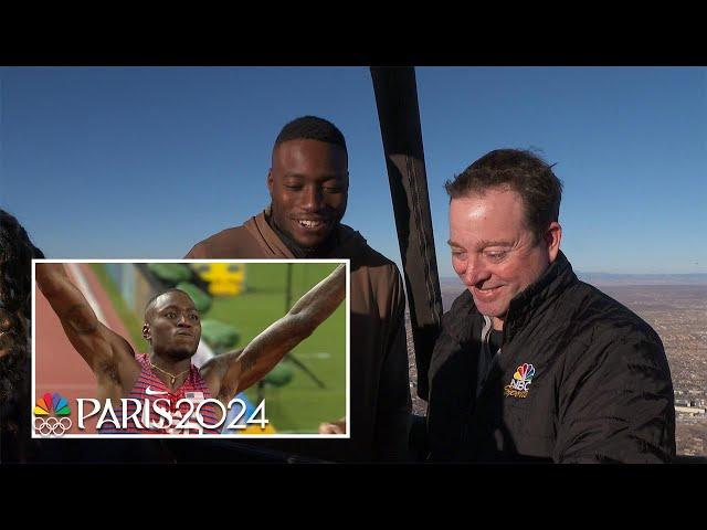 Grant Holloway relives his 110m hurdles title from a hot air balloon | NBC Sports