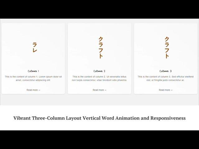 Vibrant Three-Column Layout Vertical Word Animation and Responsiveness