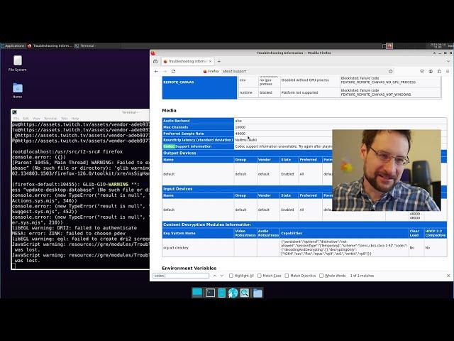 Watch Firefox Linux developer debug Twitch & YouTube Livestreaming [AUDIO Codec & SANDBOX] !