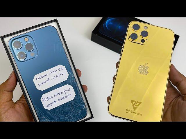 Turning Cracked iPhone 12 Pro Max to Gold 24K |ASMR Repair|