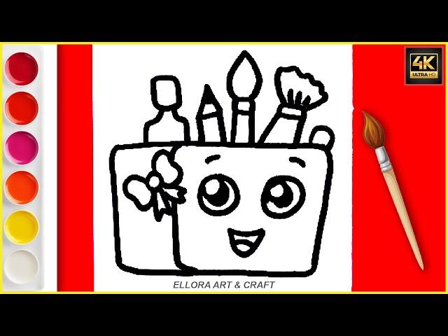 HOW TO DRAW A CUTE MAKEUP BRUSHES BAG, Ellora Art & Craft