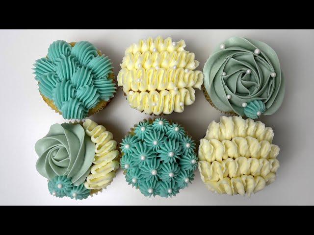 EASY Beach Inspired Buttercream Cupcakes in Teal & White (visit anhbakes.com for recipes)