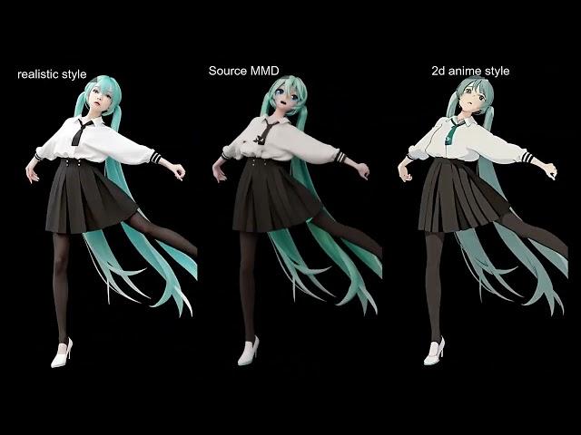 ControlNet1.1 test AI animation - MMD turning  Realistic and anime style