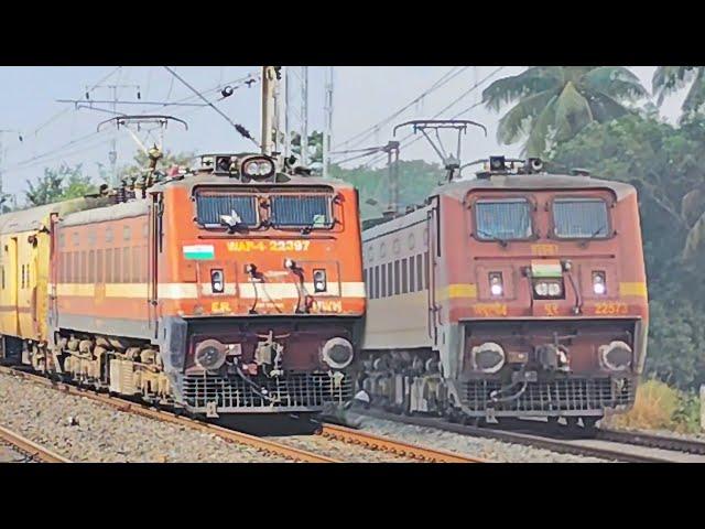 Dangerous Honking WAP 4 Kolkata Thebaga+Teesta Torsa+Malda intercity+Katwa Howrah Galloping Local