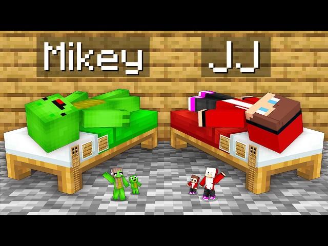 JJ's FAMILY BED Base vs Mikey's FAMILY BED House Build Battle in Minecraft - Maizen