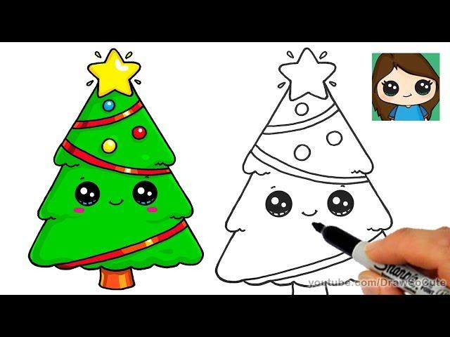 How to Draw a Christmas Tree and Star EASY and Cute