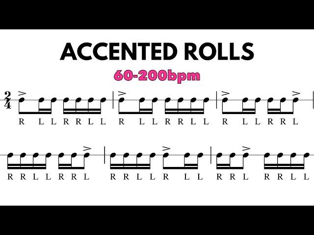 Accented Rolls | Snare Drum Warm-Up Exercise | 60bpm-200bpm