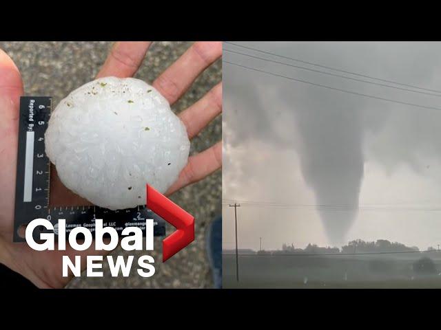 Severe weather in Alberta: Golf ball-sized hail smashes cars along major highway