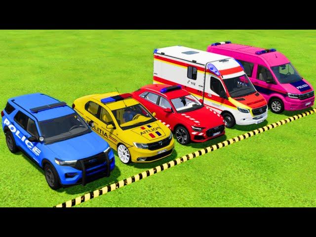 ALL POLICE CARS & AMBULANCE EMERGENCY VEHICLES TRANSPORTING WITH TRUCKS ! Farming Simulator 22