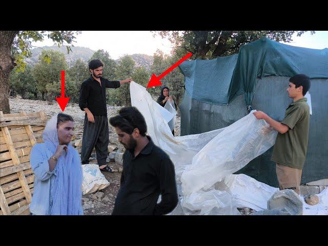 Shade of love: preparation of Irshad hut for cold days