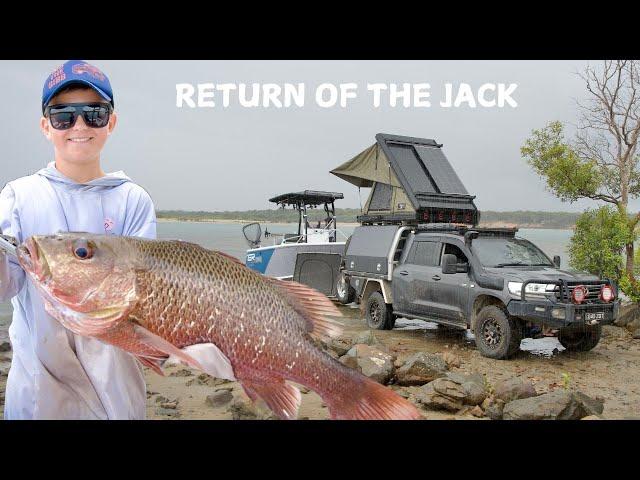 Return Of "THE JACK"  Young Fella hooks a river monster!!  Camping & fishing at Middle Creek QLD