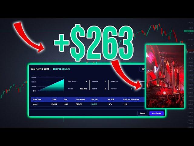 Making $263 Trading Bitcoin (During A Tiesto Set) | Trade Recap