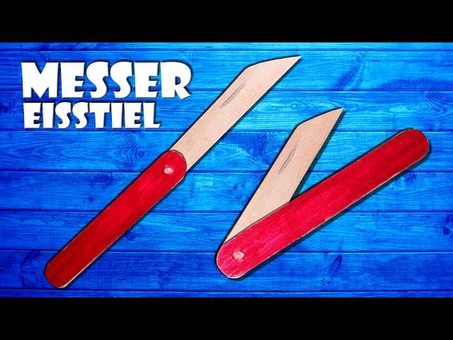 Taschenmesser selber machen Messer aus Eisstiel basteln - paper pocket knife DIY toy craft [4K]