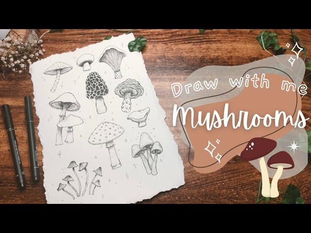 Draw with Me ||  Let's draw Mushrooms  #drawingtutorial #drawwithme #cottagecore