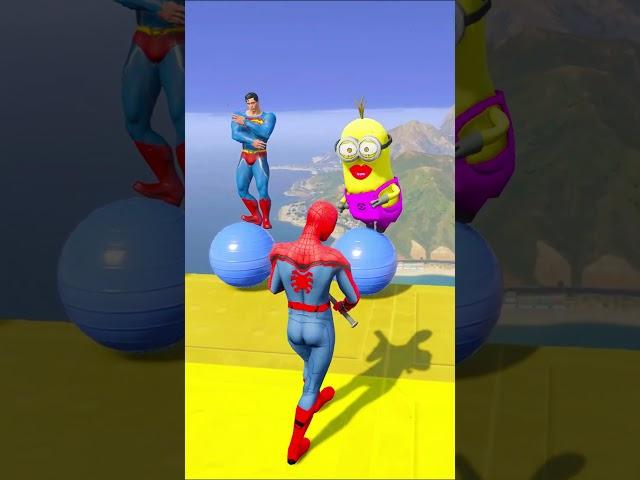 GTAV: Spiderman vs Minions and Superman's Team - CRAZY RAGDOLLS FUN!