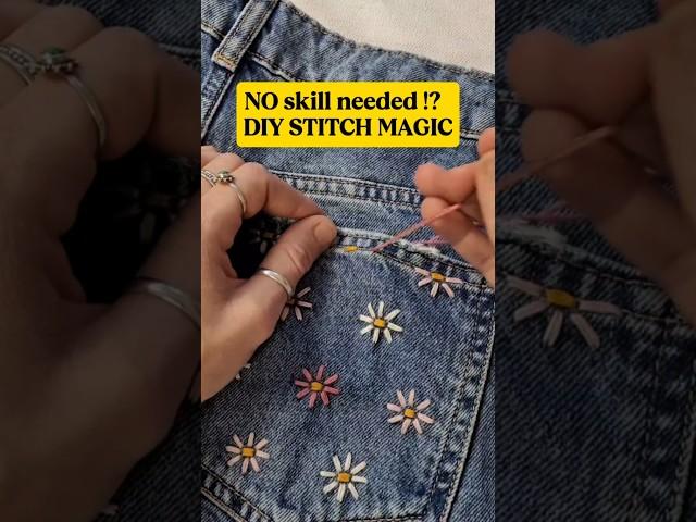 Beginner Friendly | How to stitch on Jeans with basic embroidery design #shorts #sewing #embroidery