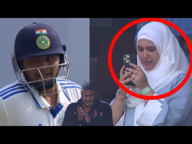 Emotional Sarfaraz khan's Wife Clicking pictures when sarfraz hit first Run come to bat first time