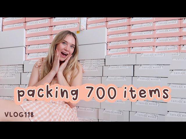 packing over 700 items for the BFCM shopify and etsy sale packaging scrunchies, bows, claws VLOG118