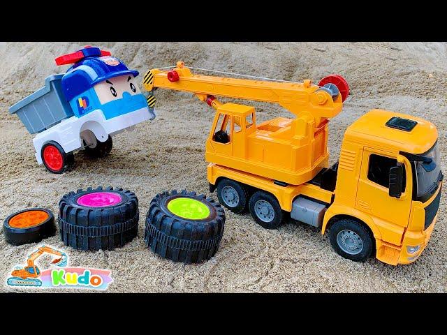 DIY Crane Truck Rescues Accident Tayo Vehicle Toys | Kudo Truck Toys