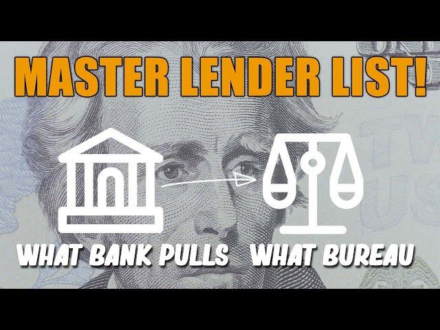 Master Credit Card Lender List-  What Banks Pull What Bureau! MAJOR GEM!