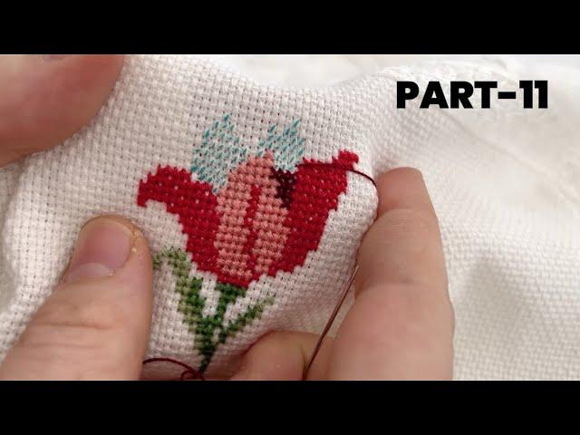 Yeni başlayanlar için etamin havlu işleme / cross stitch towel embroidery for beginners | PART-11 |