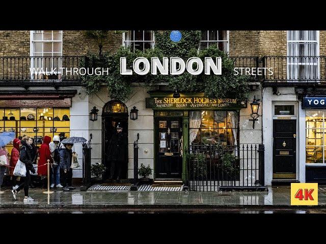 Walking London's SOHO in HEAVY RAIN - Saturday Evening City Ambience