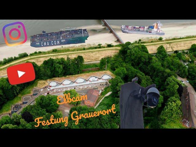 Elbcam mit Panoramablick auf die Elbe Live von der Festung Grauerort #grauerort #stade #elbcam