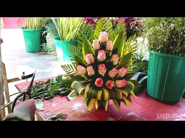 How To Make flower Arrangement with pink Rose