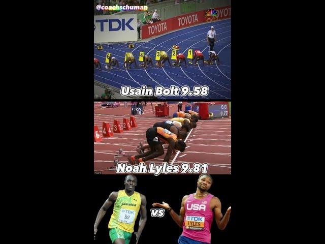 Side by Side: Usain Bolt 9.58 WR vs Noah Lyles 9.81 PB #trackandfield #olympics