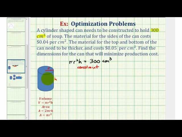 Ex: Optimization - Minimize the Cost to Make a Can with a Fixed Volume