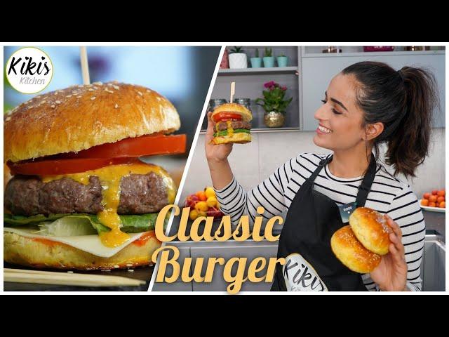 Kikis Classic Burger / Cheeseburger selber machen / mit karamellisierten Zwiebeln