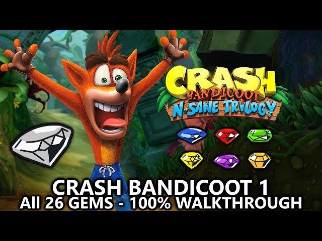 Crash Bandicoot 1 (N.Sane Trilogy) - 100% Full Game Walkthrough - All 26 Gems (Colored Gems & Keys)