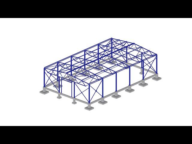 Этапы сборки здания-ангара.Металлоконструкции. 3D моделирование.Строительство каркасных зданий