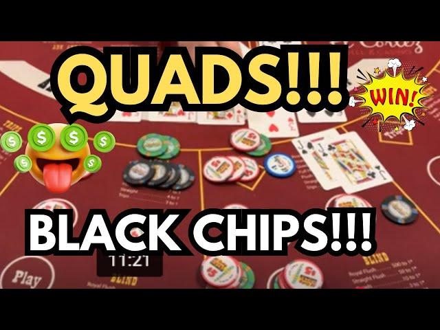 ULTIMATE TEXAS HOLD 'EM in LAS VEGAS! QUADS!!! WINNING BLACK CHIPS!!!