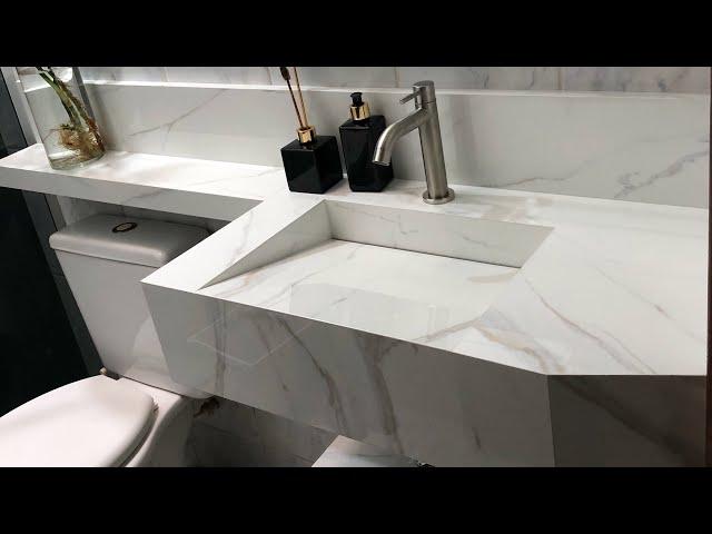 Marble bathroom sink with porcelain tile with all sizes and steps