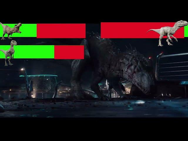 T-Rex And Blue Vs Indominus Rex with Healthbars