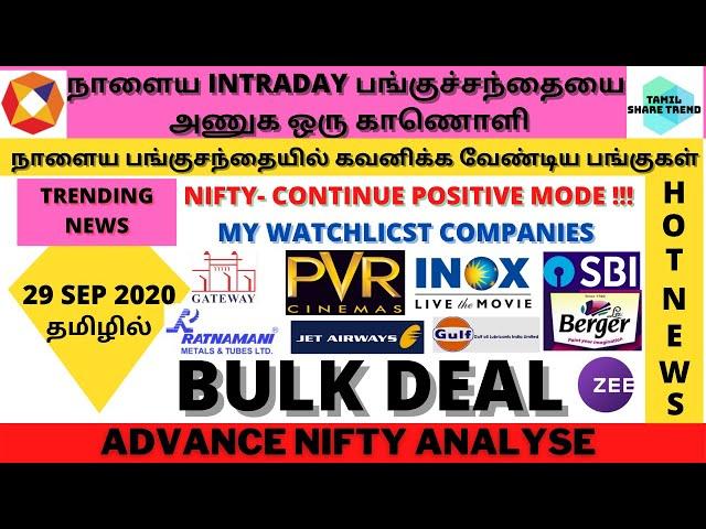 நாளைய பங்குச்சந்தையை அணுக ஒரு காணொளி | 29 SEP 2020 | INTRADAY STOCKS FOR TOMORROW