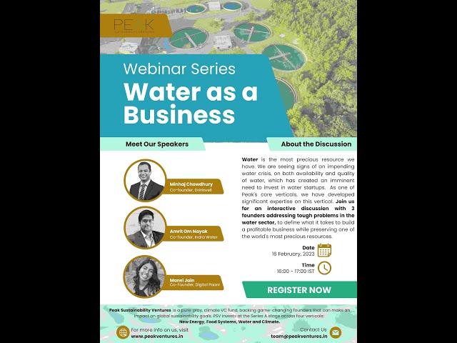 Webinar Series - Water as a Business - hosted by Peak Sustainability Ventures