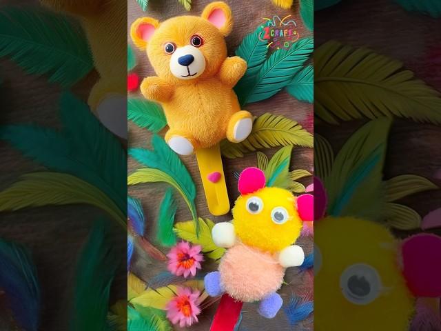 DIY Wooden Bear Craft | Popsicle Stick & Pom-Pom Fun!  #diy #craft #craftyfun #kids