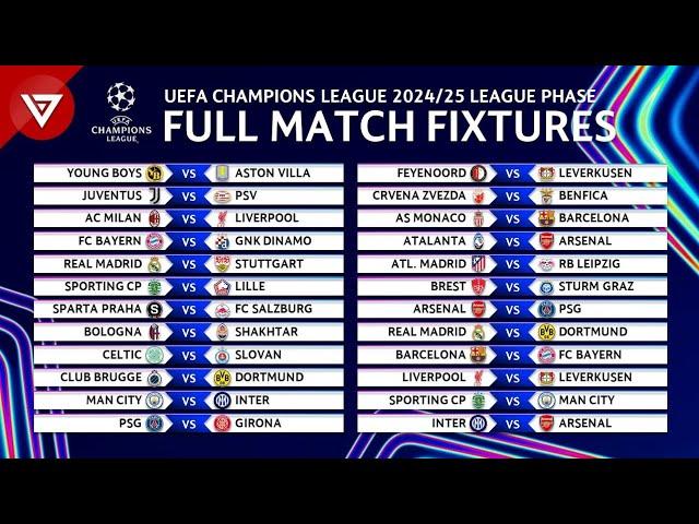  UEFA Champions League 2024/25 League Phase Match Schedule - Champions League Full Fixtures 2024-25