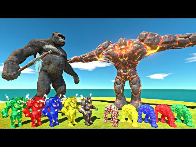 Epic Colourful Battles | King Kong + Colourful Goro vs Colourful Lava Golem Team - ARBS