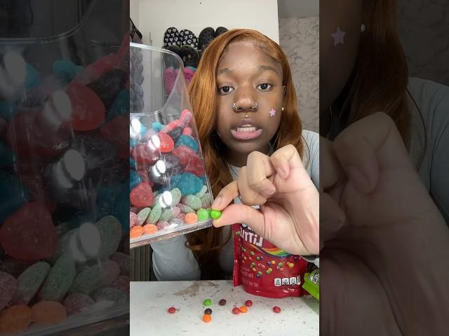 Vickey cathey tries the tiniest skittles  Candy salad part 2 #shorts