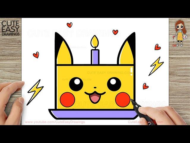 How to Draw a Cute Cake Pikachu - Easy Drawing and Coloring for Kids and Toddlers