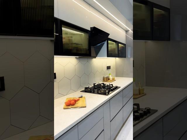 Luxury kitchen design️ | interior design | acrylic kitchen #modularkitchen #luxuryinteriors 