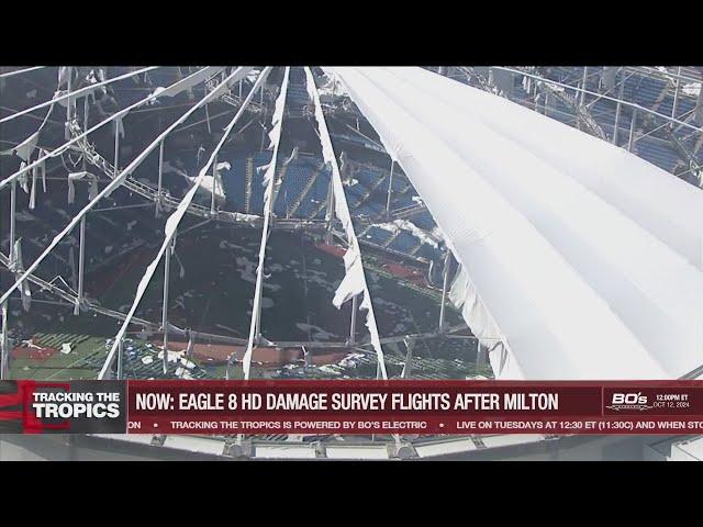 Eagle 8 HD: Roof of Tropicana Field, Home of Tampa Bay Rays, Ripped to Shreds by Hurricane Milton