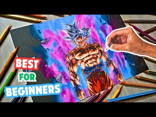 Colouring Drawing with cheap pencil colour | Drawing Goku Ultra Instict #goku #dragonball