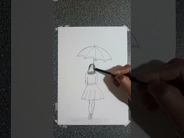 how to draw a girl with an umbrella | EASY DRAWING GIRL WITH UMBRELLA #vkpartdrawing #girl #painting