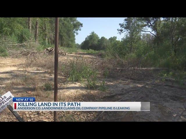 Texas landowner says oil company pipeline is leaking, killing vegetation on his property