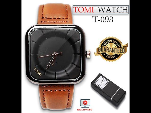 TOMI T-093 Best Quality Imported Leather Straps Waterproof Wrist Watch for Men Brown+Silver