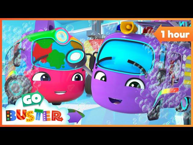  Sparkling Clean at the Rainbow Car Wash! | 1 Hour | Go Buster - Bus Cartoons & Kids Stories